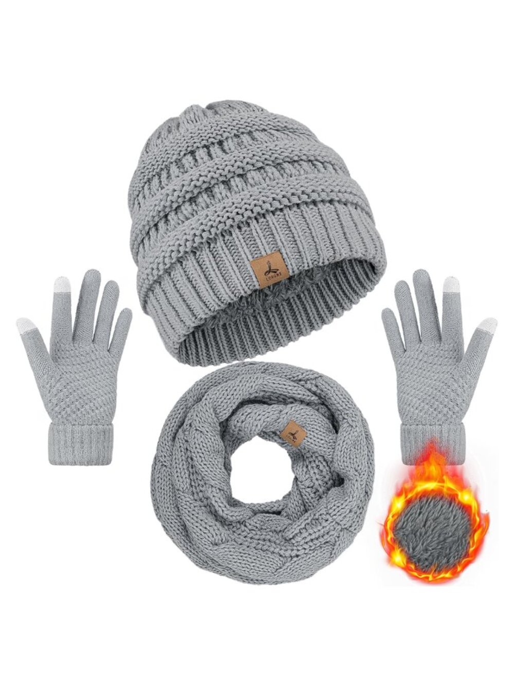 Winter Beanie Hat Scarf Gloves Set Fleece Knit Neck Scarf Unisex Warm